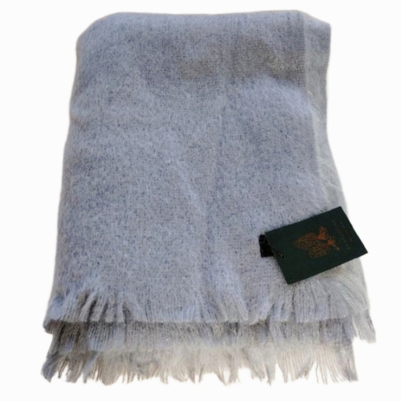 NWT Evangeline Linens Grey Mohair Pure New Wool Gray Throw Blanket - Picture 3 of 13